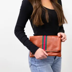 Preppy Stripe Foldover Clutch - Green & Red