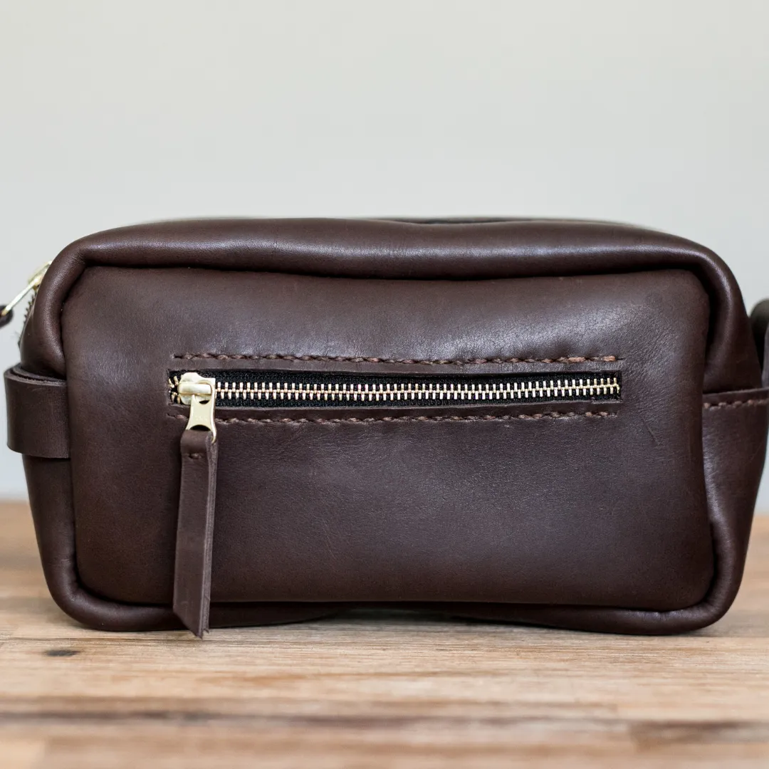 Unisex Genuine Leather Toiletry Bag Chocolate Brown