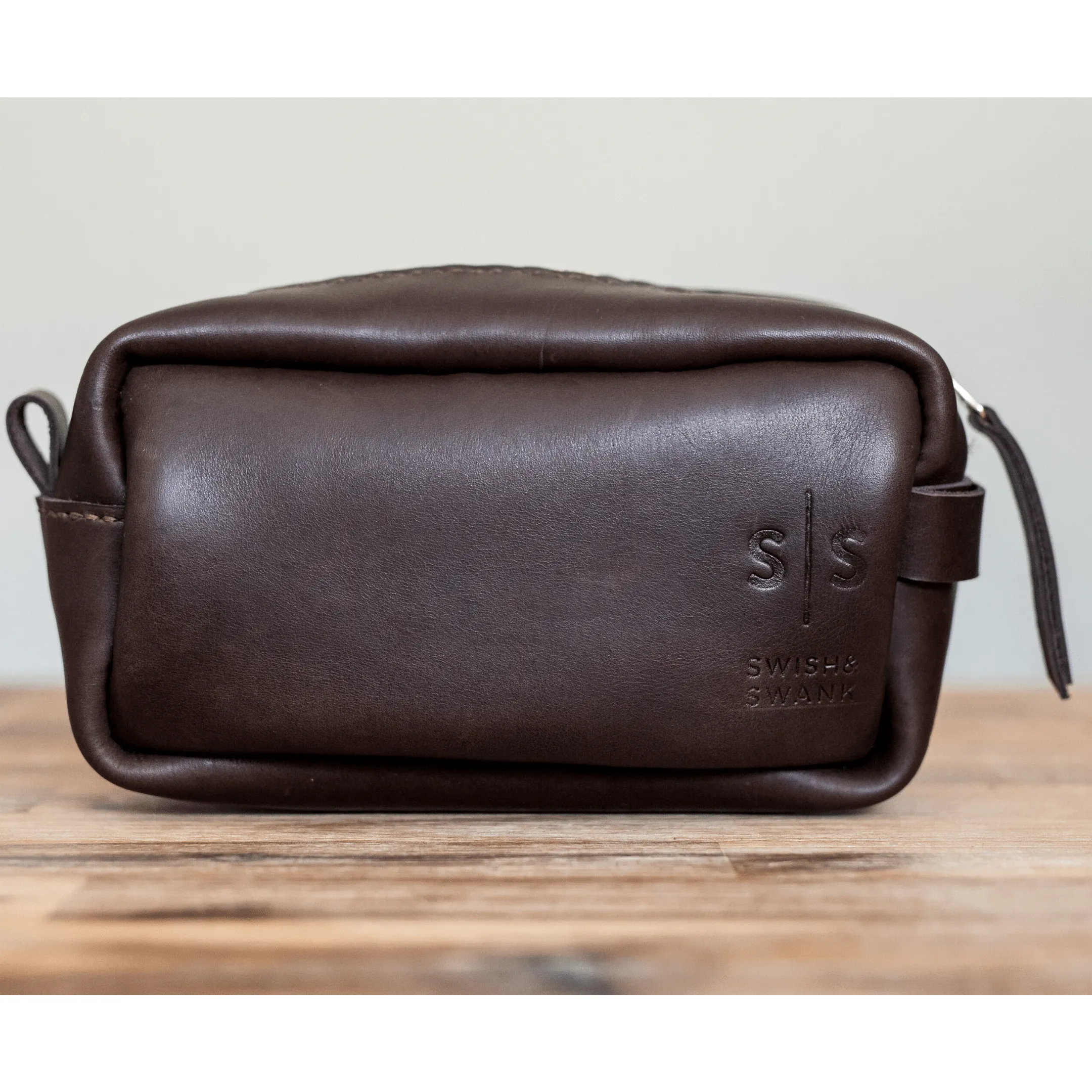 Unisex Genuine Leather Toiletry Bag Chocolate Brown