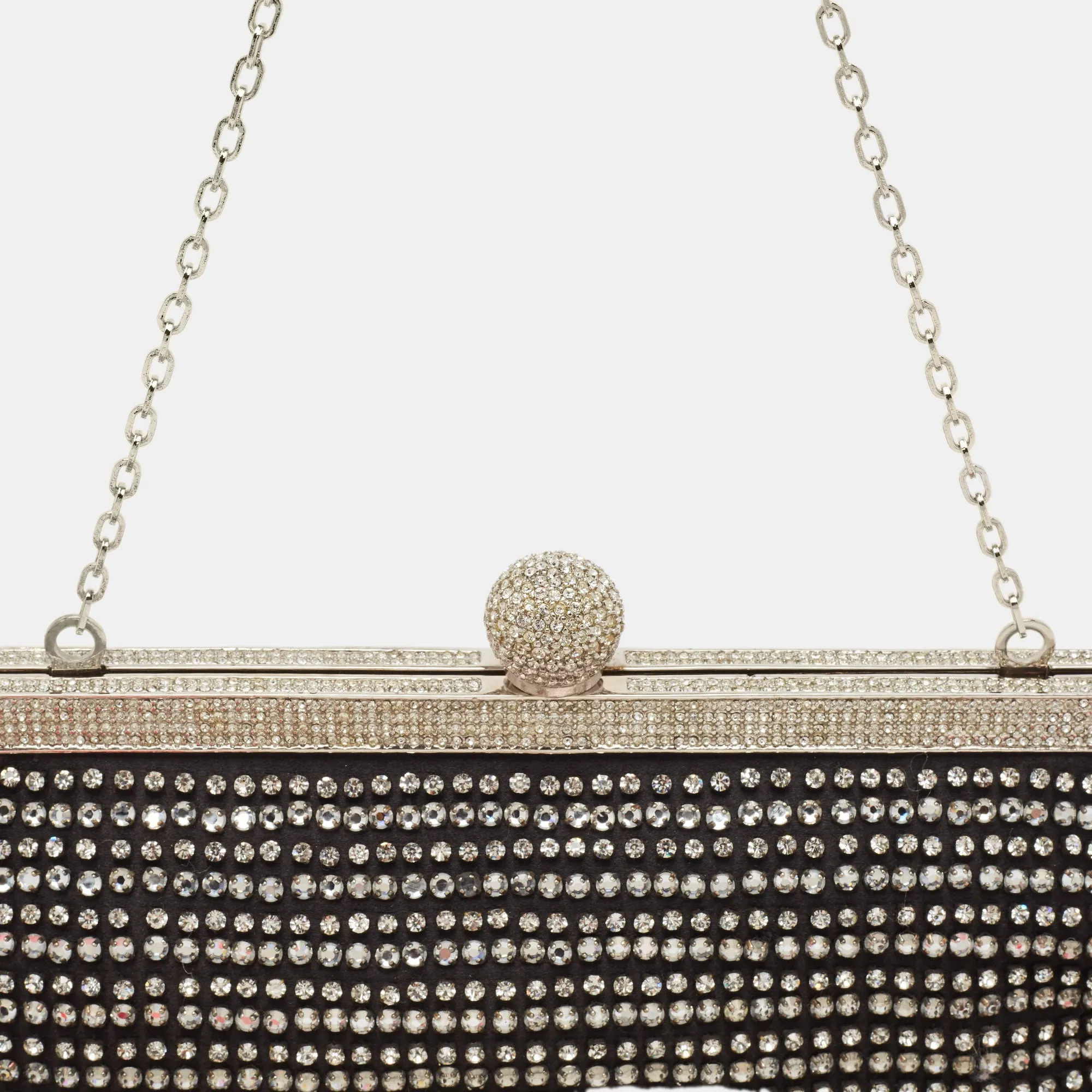 Valentino  Satin Crystal Studded Frame Chain Clutch