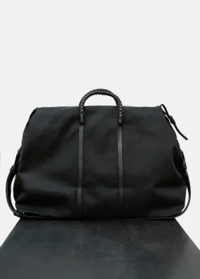 Woven Duffel Bag 45 in Black Cotton/Italian Leather